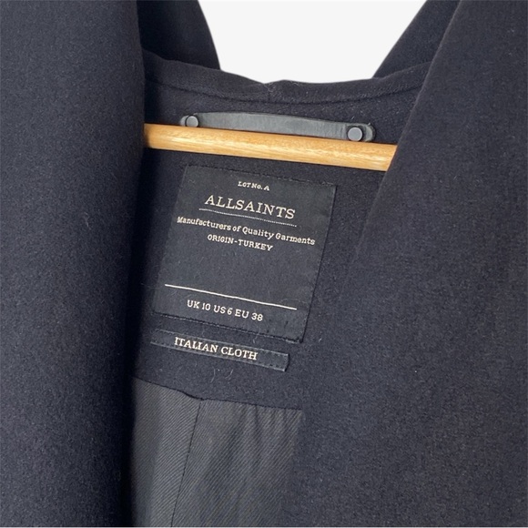ALL SAINTS Size:6 Italian Cloth 80% Virgin Wool Hooded Klein Duffle Toggle Coat - Picture 3 of 4